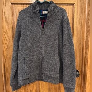 L.L.Bean Lambswool Zip Cardigan Plaid Lined Sweater Jacket. Medium